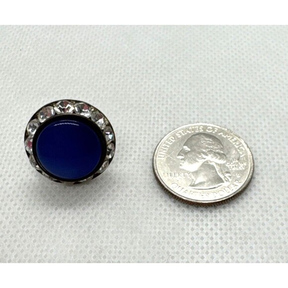 Vintage Blue Rhinestone Round Silver Tone Screw Back Earrings 1960s‎ Retro - Picture 5 of 7